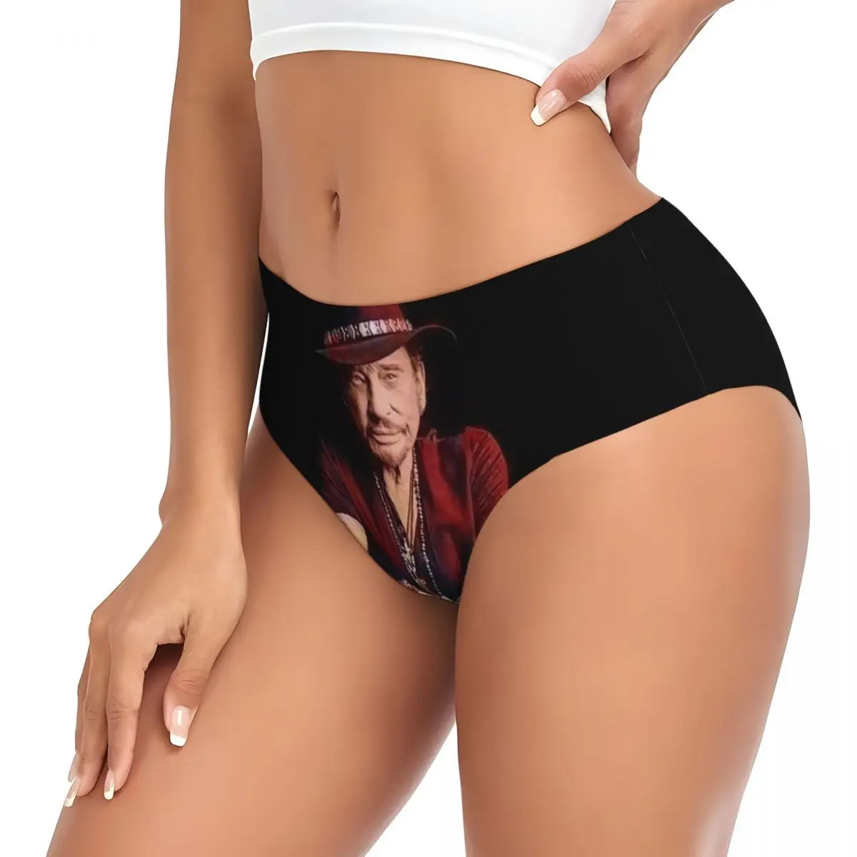 Custom Johnny Hallyday Brief Panties Women's Comfort Stretch French Rock Singer Underwear Valentine's Day Gifts Underpants view 3