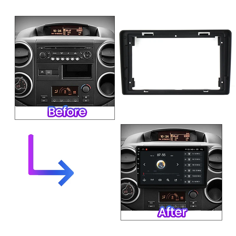 Multimedia Player Car Panel Kit Bezel Frame for Citroen Berlingo 2008-2019 9inch Car Multimedia Radio Panel Frame Cables CANBUS