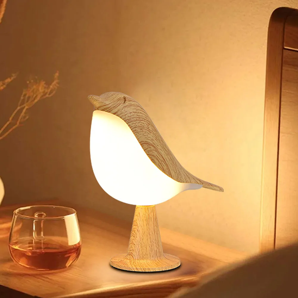 LED Simple Magpie Bedside Lamp Touch Switch Wooden Bird Night Light for Bedroom Table Reading Lamp for Child Kits Gifts