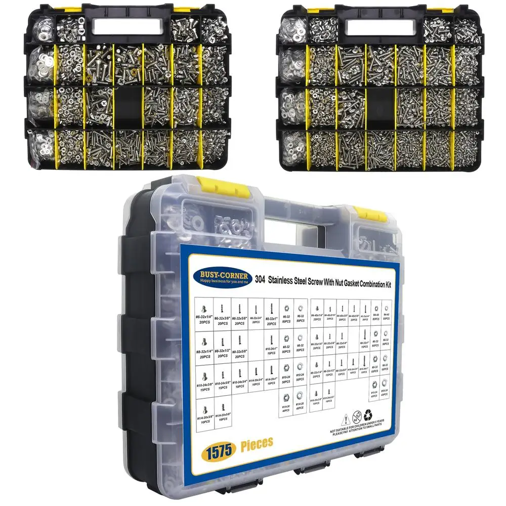 Kit surtido de tornillos de acero inoxidable, 1575 Uds., arandelas de cabeza plana Phillips, resistencia a la oxidación, corrosión y óxido, compacta