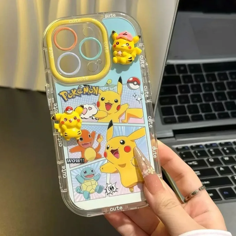 

Cute Pikachu 3D Doll Phone Case for IPhone 16 Pro Max 16 Pro IPhone 15 14 Plus Shockproof Cover Apple 13 12 Mini Cartoon Case