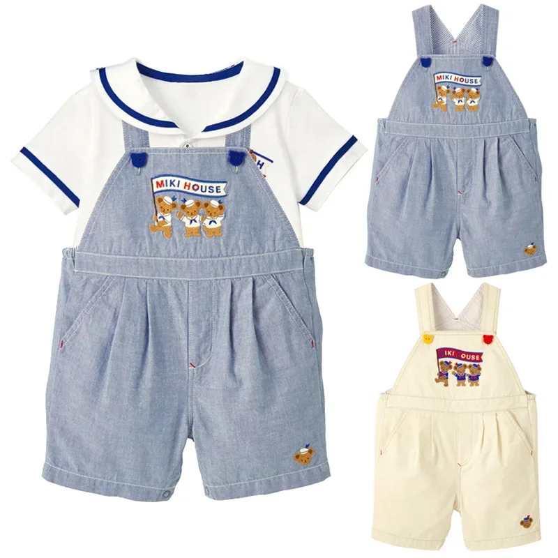 

Miki Kids Summer New Boy and Girl Cartoon Navy Bear Embroidered Harness Shorts Baby Suspenders