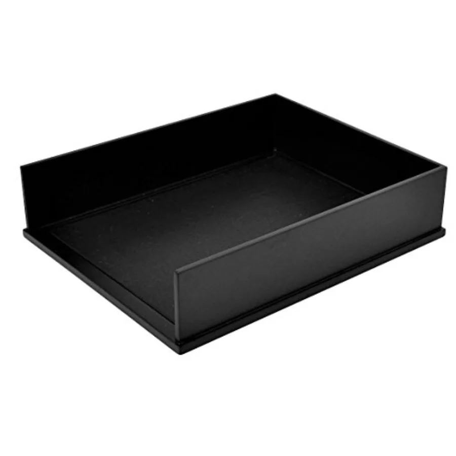 

1142-5 Midnight Black Collection Front Load Letter Tray Matte Black Paint with Faux Leather Tray Pad for a Professional Look