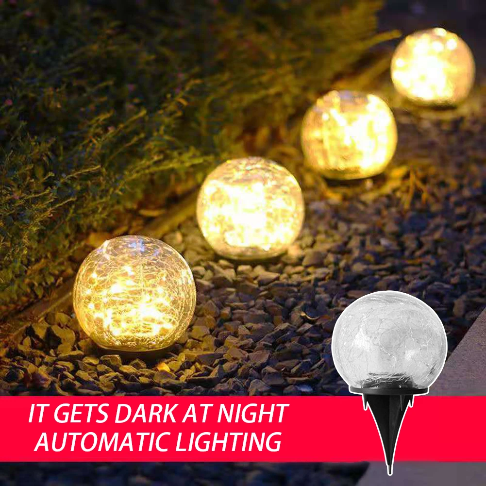 Solar Globes Lamp Outdoor Waterproof Cracked Glass Ball Solar Pathway Landscape Light for Garden Party Decor