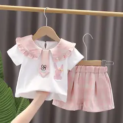 New Baby Summer Newborn Children Clothing 2pcs/Set Girls Short Sleeve cartoon Shirts Short Pants Tracksuit Suit 0-5 Years