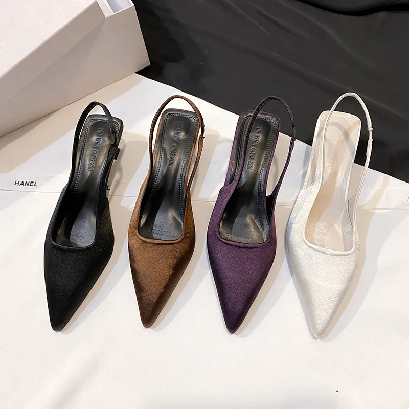 Aneikeh Retro Brown Velvet Pointed Sandals 2025 New Spring/summer Season Slim Heel High-heeled Banquet Dance Shoes Female