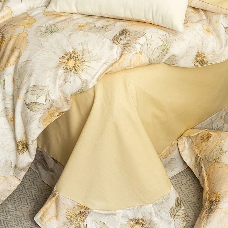 Thickened 100% Cotton Polished Four-piece Set Soft Ceramic Polished Naked Sleeping Quilt Cover Bed Sheet Pillowcase Bedding Set