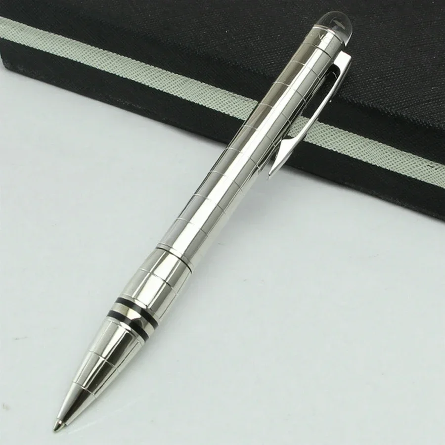 Luxury MB Silver Chessboard Crystal Star Rollerball Pen Blance Ballpoint Pen Classique Office with Series Code NDL33966L