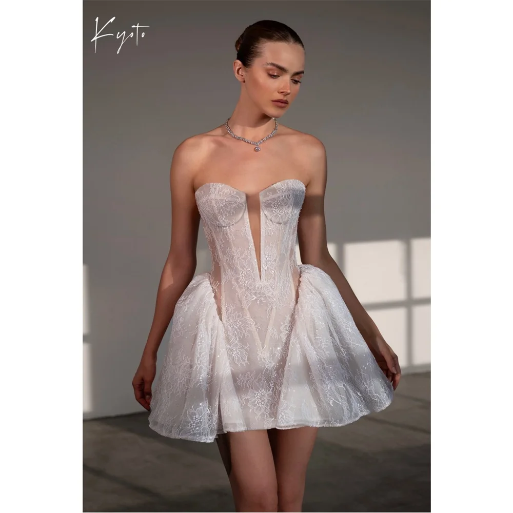 

Свадебное платье Kyoto, белое, без бретелек, с шейным ремешком, без рукавов, фасон А-силуэт, кружевное, элегантное мини-платье для вечера, 2026