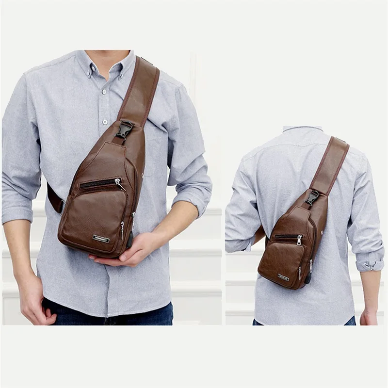 Luxury Brand Messenger Bag Leather Men Chest Bag Vintage Crossbody Shoulder Bag Men\'s Business Sling Bags Male Casual Chest Pack