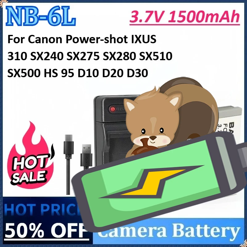 

NB 6L NB6L NB-6L 3,7 В 1500 мАч Аккумулятор для камеры Canon Power-shot IXUS 310 SX240 SX275 SX280 SX510 SX500 HS 95 D10 D20 D30