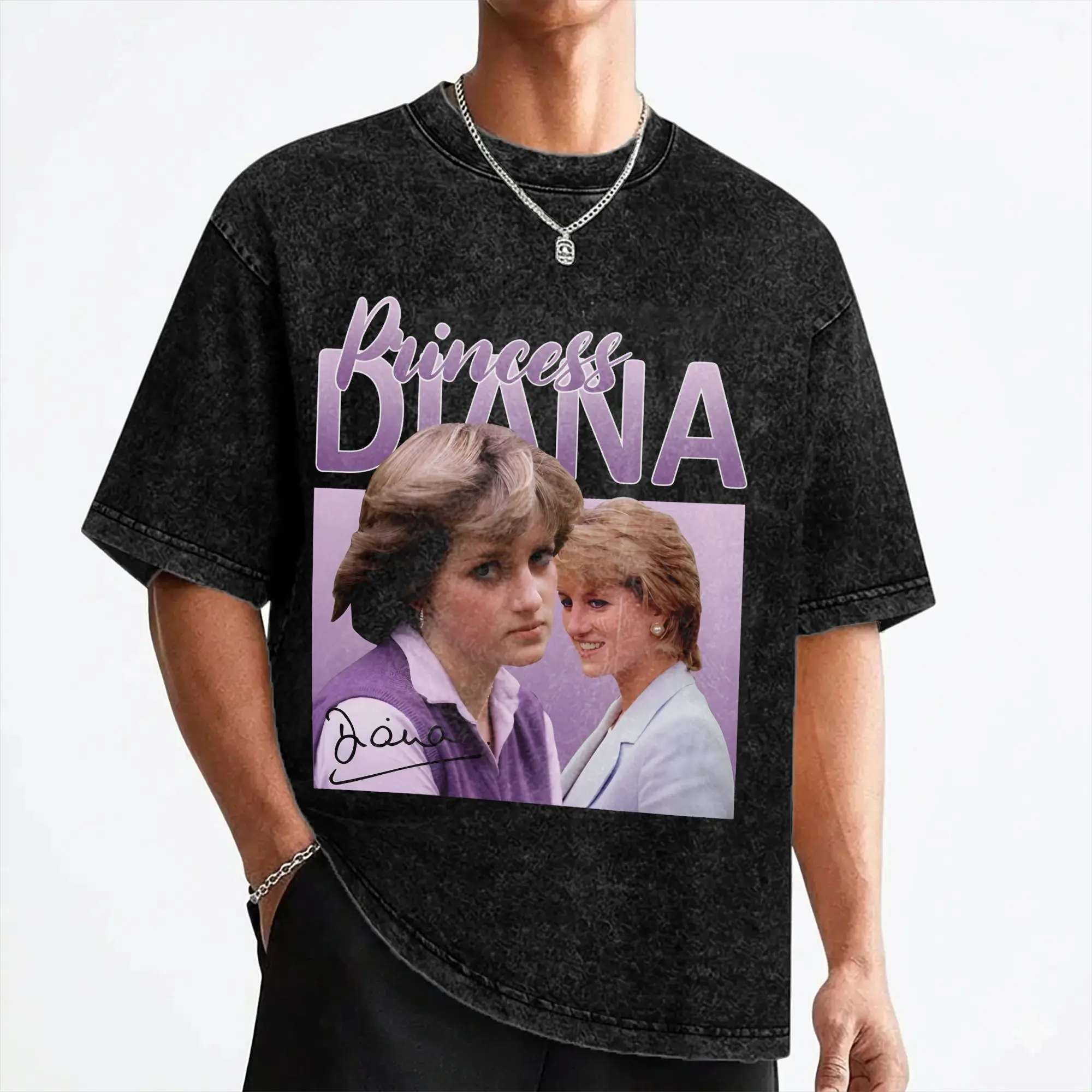 Princess Diana T Shirts Washed Cotton Oversize T-Shirt  Cool for Men Women Streetwear Summer Tees
