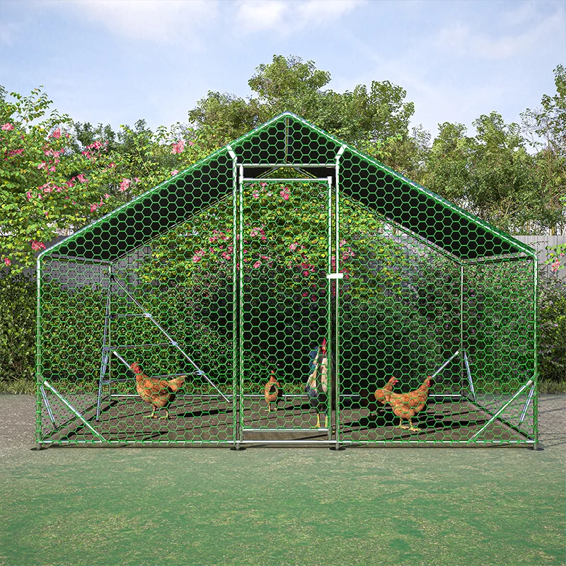 10 Ft. X 6.6 Ft. Grote Metalen Walk-In Kippenhok Gegalvaniseerde Gevogelte Kooi Met Rustbar Boerderij Kippenhok