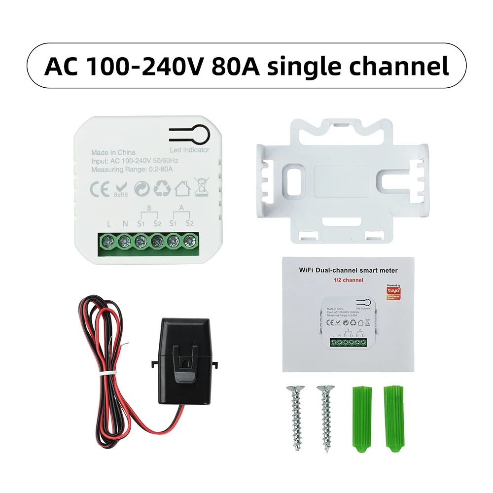 80A Tuya WiFi DIN-Schienen-Energiezähler AC 100-240V Intelligenter Stromzähler Spannungs- und Strommessgerät mit Stromwandler – Detail 2