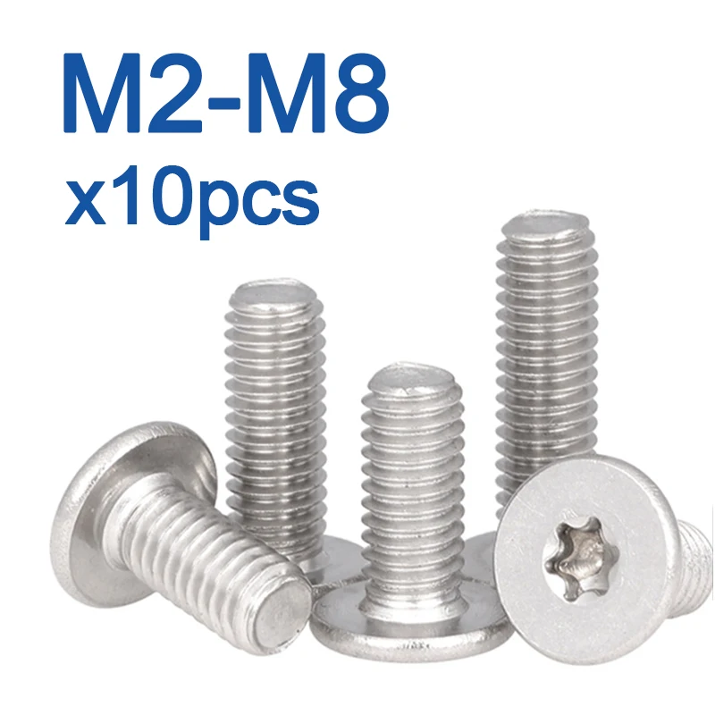 10pcs/lot M1.6 M2 M2.5 M3 M4 M5 M6 M8 304 Stainless Steel CM Six-Lobe Torx Ultra Thin Super Low Flat Wafer Head Screw Bolt