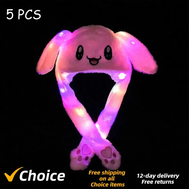 New Kawaii Plush LED Glowing Rabbit Ears Hat Lovely Luminous Kids Adult Plush Hand Pinch Cap Moving Ears Hat with Earflap Gifts