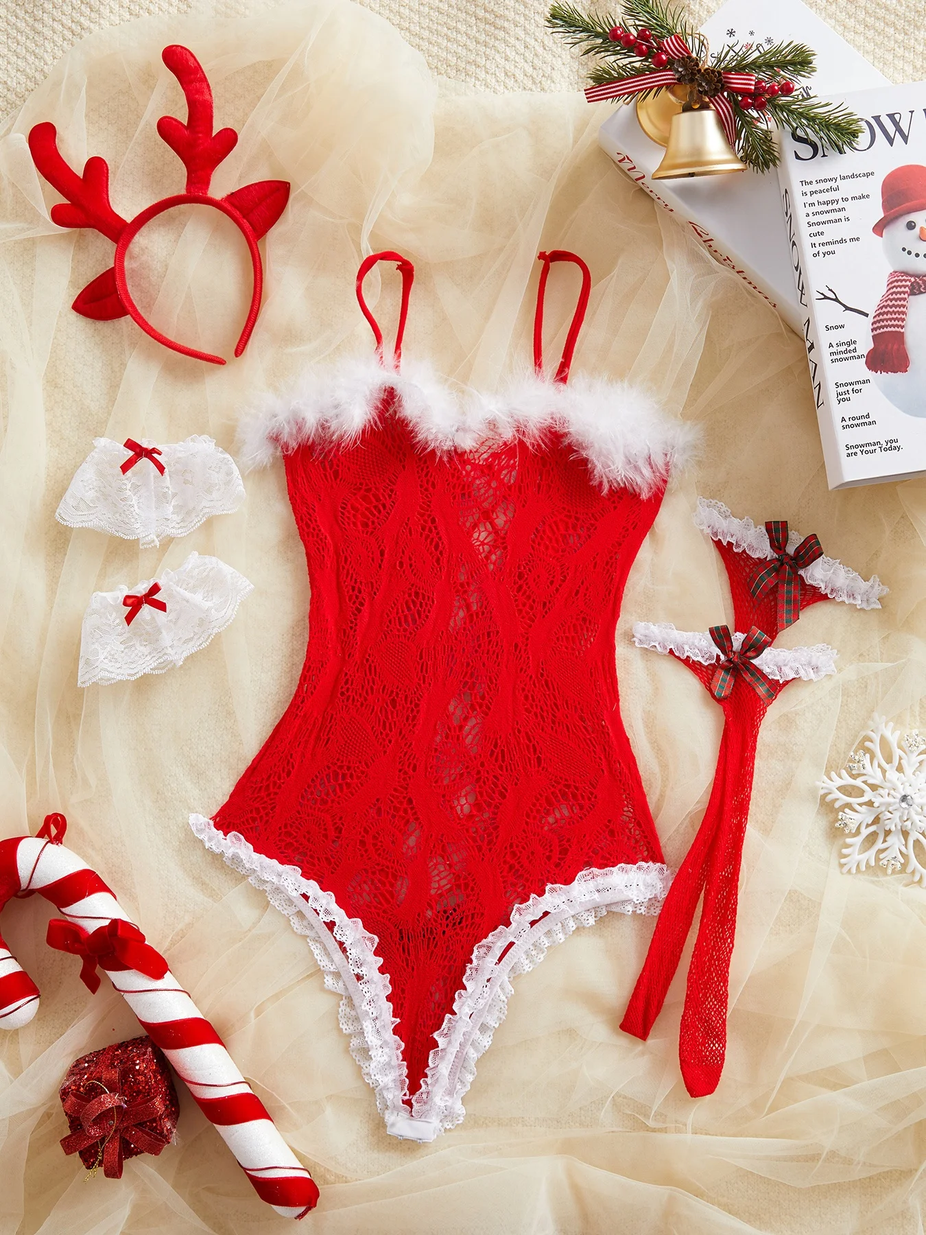 [Navidad] Lencería roja sexy/Body elegante con detalle de lazo: sin relleno, perfecto para fiestas navideñas y navideñas, festivo