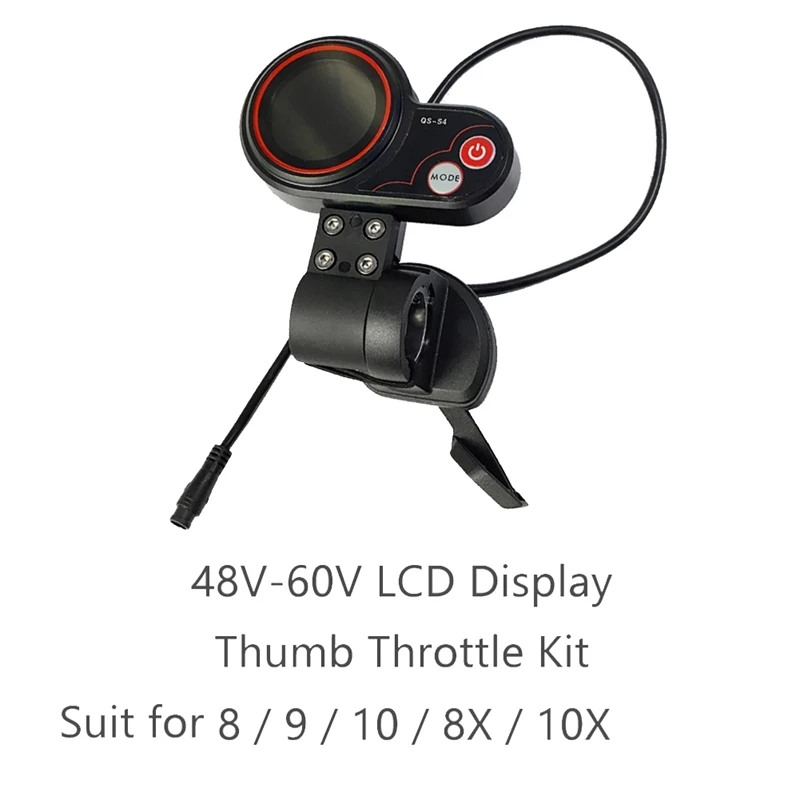 QS-S4 36V-60V Thumb Throttle LCD Display Kit+Ignition Lock Key For Zero 8 9 10 8X 10X Electric Scooter 6PIN Display Replacement