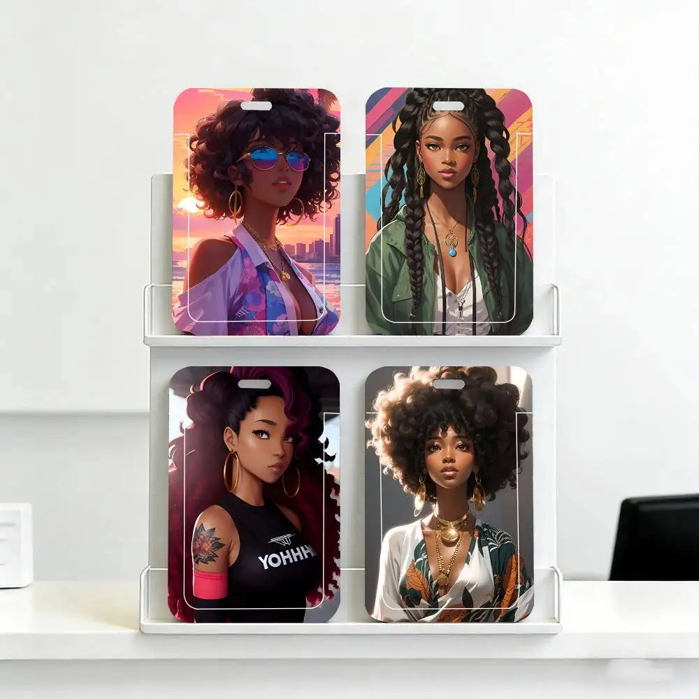 Fashion Black Girl Black Lanyard Card Holders Student Meal Cards And Campus Ids School