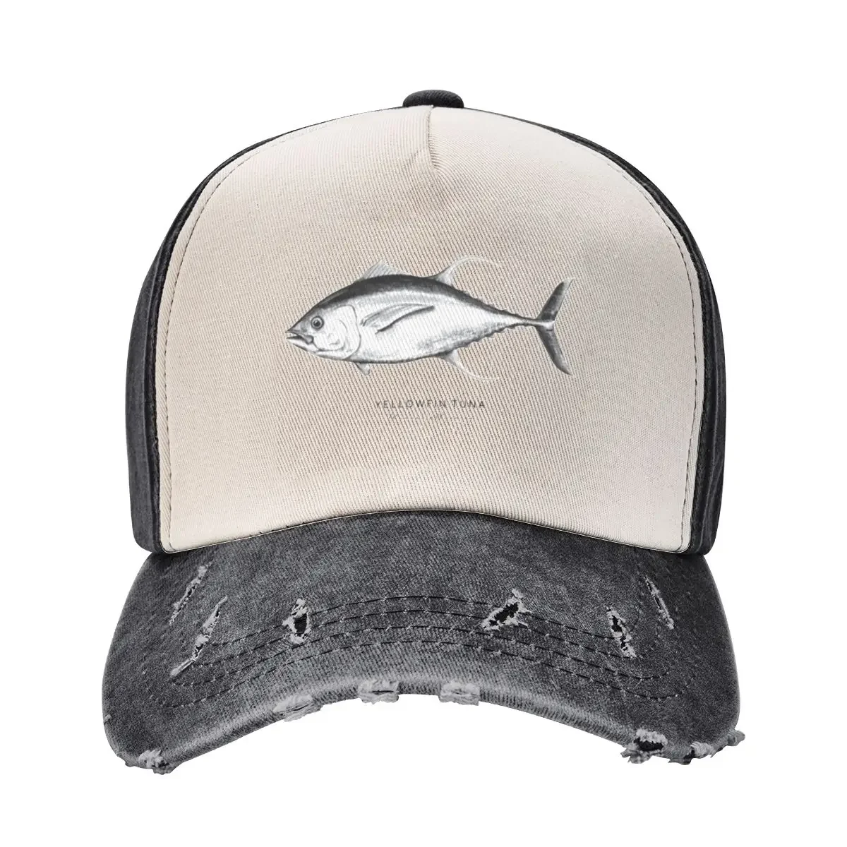 Yellowfin Tuna -Black + White Detailed Watercolor Fish Illustration Baseball Cap New In The Hat Men's Luxury Women's