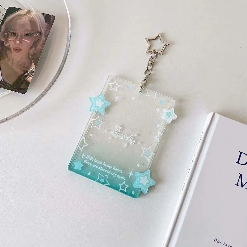 Transparent Card Holder Polarized Photo Compatible Keychain Attached ID Card Holders Star Design Pendant Card Case