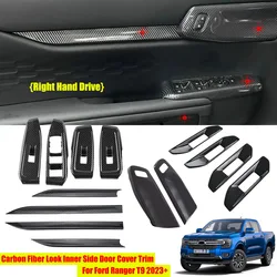 Carbon Fiber Look Car Side Door Interior Cover Panel Trim Decoration For Ford Ranger T9 2023+ Auto Accessories