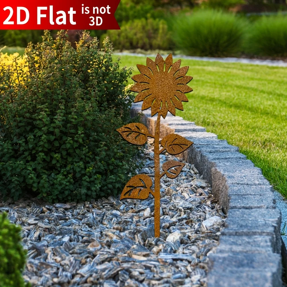 Rustikaler Sonnenblumen-Gartenstecker aus Metall, dekorativ, für den Außenbereich, Hofkunst, Retro-Blumenstecker, Rasenornament, Gartendekorationszubehör – Detail 7