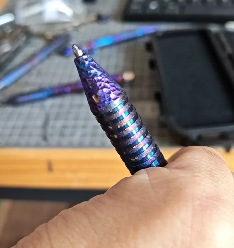 Used EDC Titanium alloy tactical pen with dazzling starry sky texture blue purple gradient fitget decompression toy - view 4