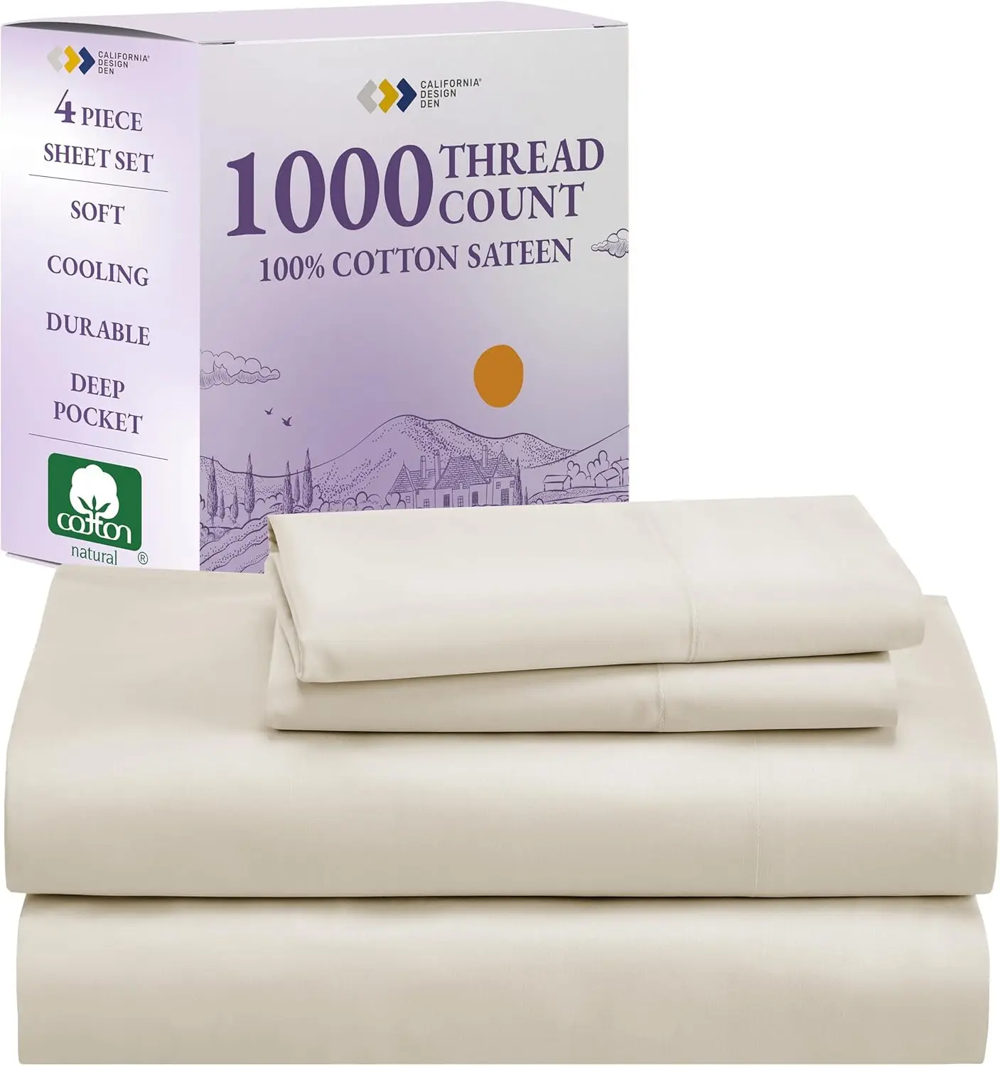 

1000 Thread Count King Size Sheet Set, Best Sheet, 4 Pc Luxury 100% Cotton Sateen Bed Sheets, Softer