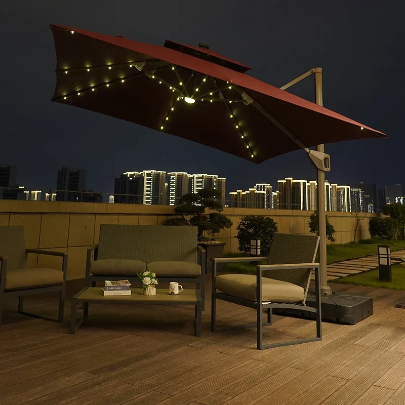 #Outdoor Patio Umbrella with Solar Lights, 9 ft Garden Sunshade for Terrace Balcony, Durable Waterproof Canopy, Home Villa Use