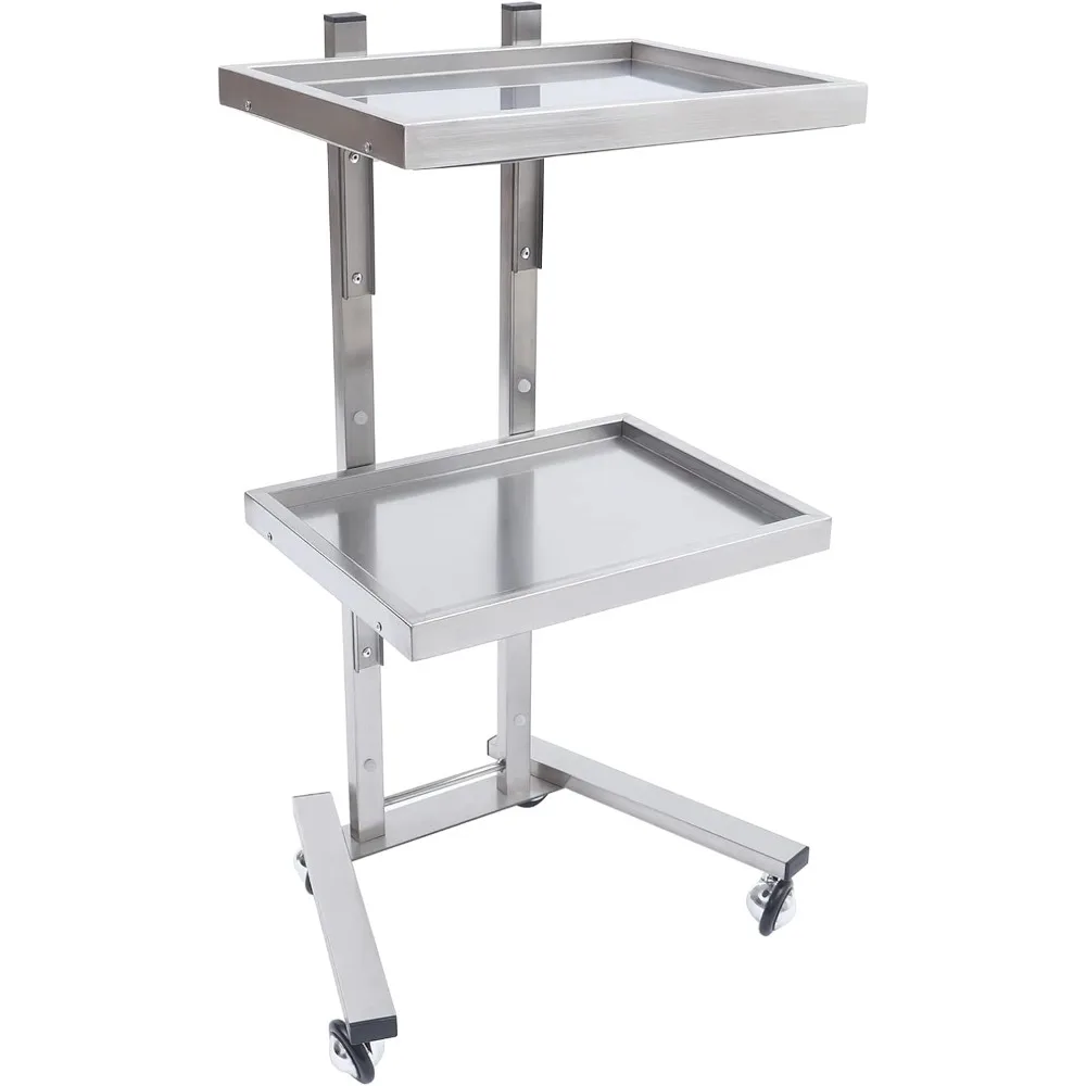 عربة عربة صالون التجميل TFCFL ذات طبقتين على عجلات، عربة دوارة معدنية، حامل تخزين صالونات التجميل بعجلات 360 درجة °   معدات أداة المتداول