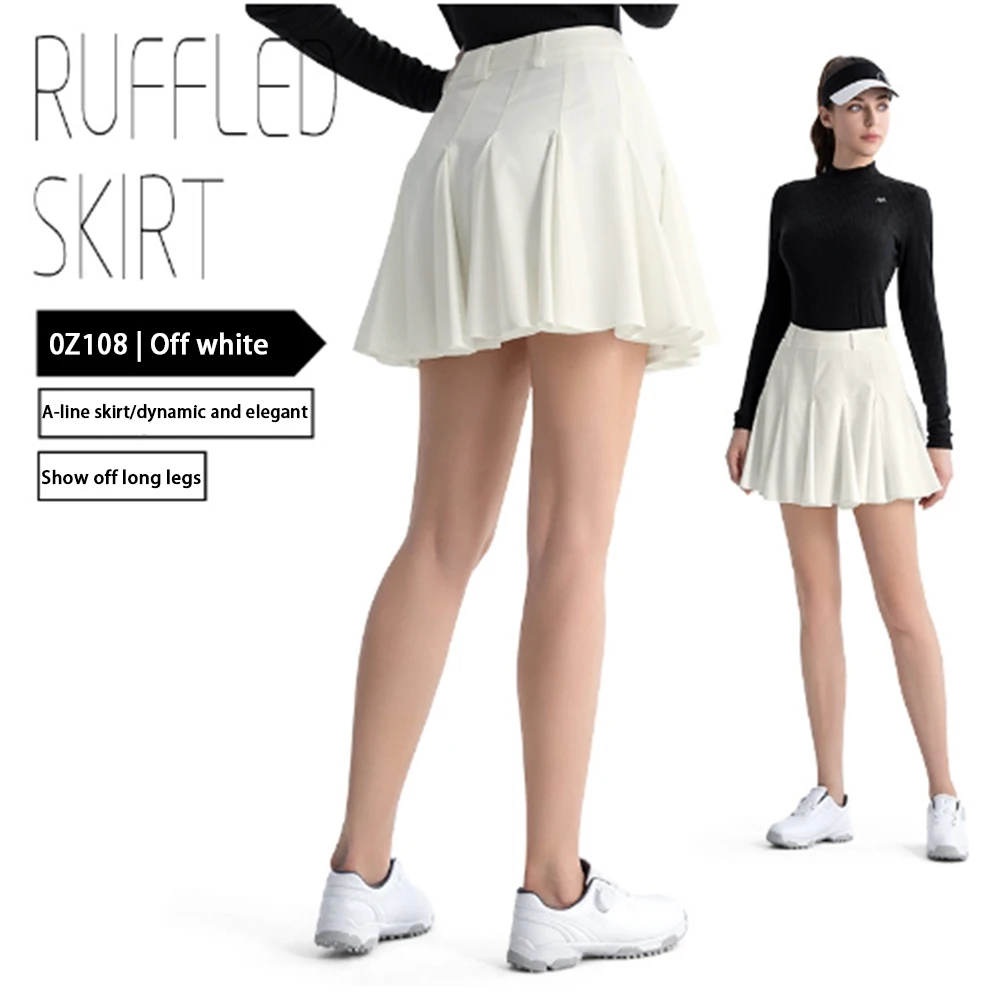 

PGM Golf Women's Summer Pleated Short Skirt A-line Lotus Leaf Skirt Sports Women's Half length Skirt Slimming Golf Tennis Wear