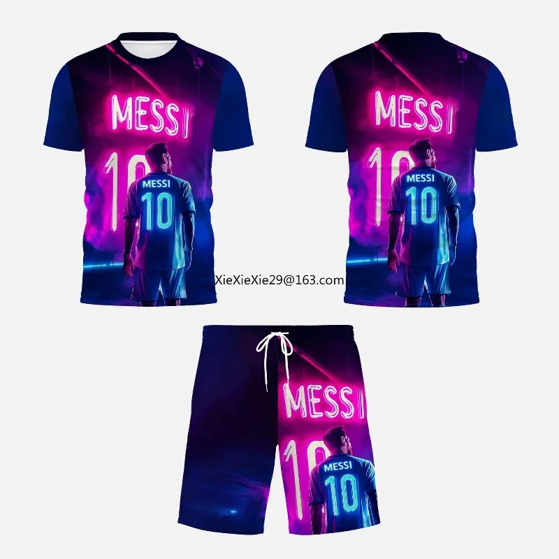 Neuer KI-Messi # 10 Atmungsaktive, Kühle Fußball-Trainingskleidung # 7 Ronaldo Familienkleidung Sommer Kinder- und Erwachsenen-T-Shirt-Shorts-Set
