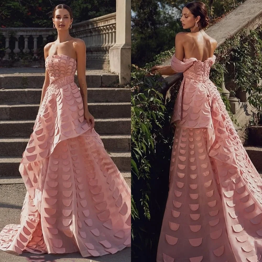 

Customized Modern Style Fashion Ruched Pleat A-line Strapless Long Dresses Bespoke Occasion Dresses Sizes Available High Quality