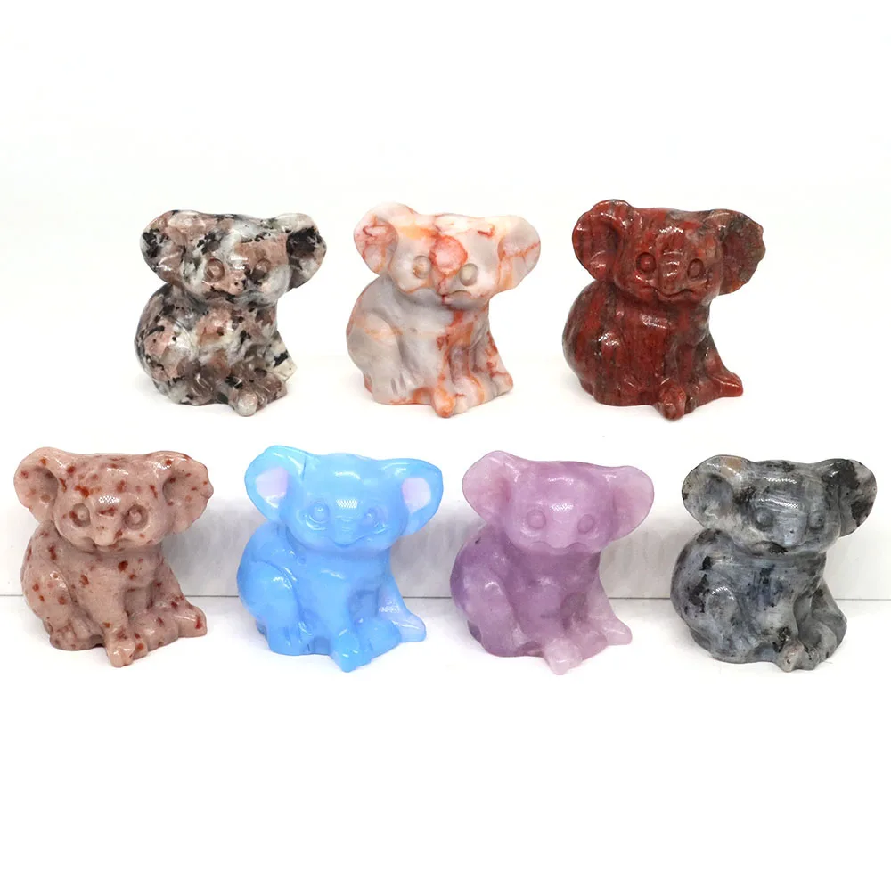 

1.2" Cute Koala Statue Natural Stone Healing Crystal Hand Carved Animal Figurine Reiki Gemstone Craft Home Decor Gifts Wholesale