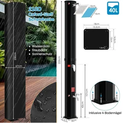 H 225cm Solar Powered Freestanding 40L Outdoor 360° Shower head and Footwash Spout,Temperature Controlled up to 60°C,with cover