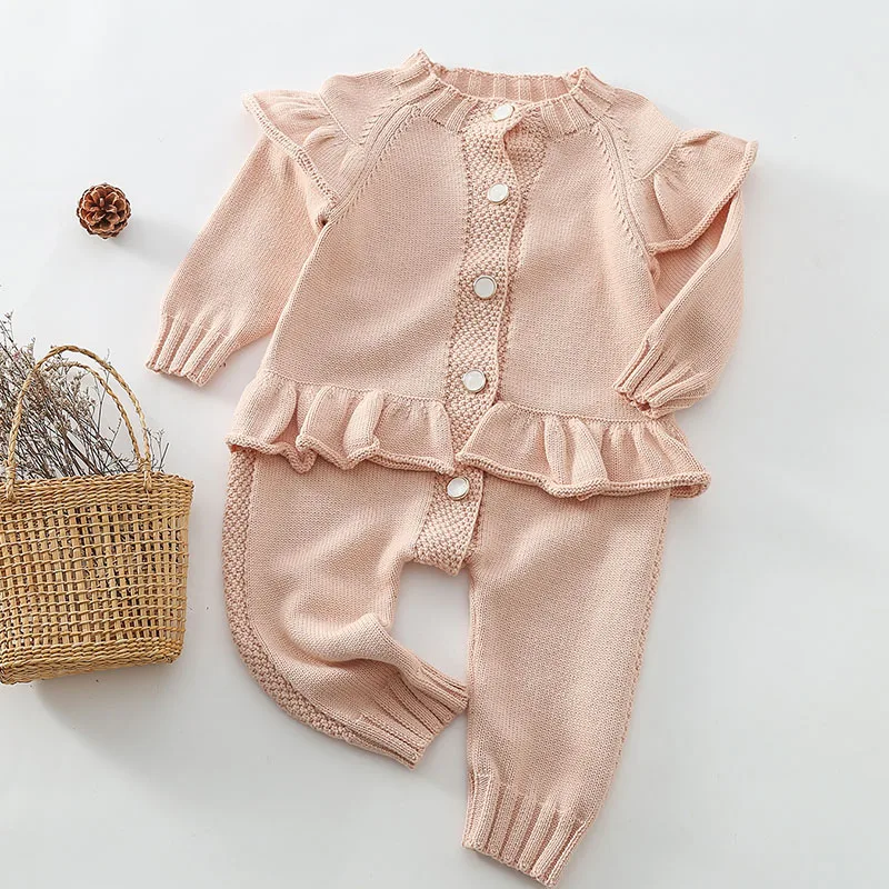 2024 New Autumn Infant Baby Girls Knitting Jumpsuit Long Sleeve Solid Color Korean Style Children Clothes Toddler Baby Bodysuits