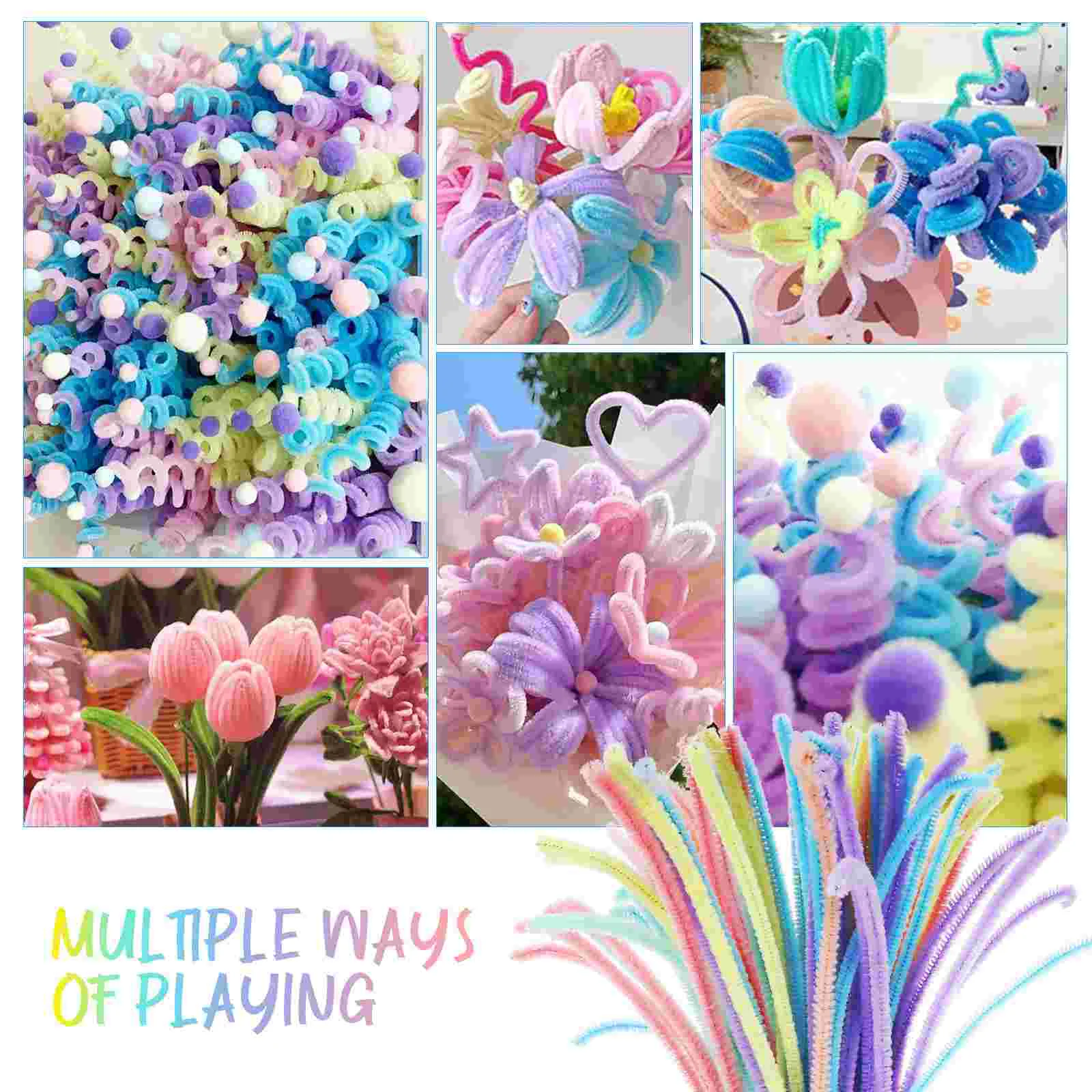 100 Pcs Toy Cleaner Macaron Colored Twist Bar Crafting Toys Fuzzy Wires Twisted Sticks For Crafts Bendable Chenille Stems Rods