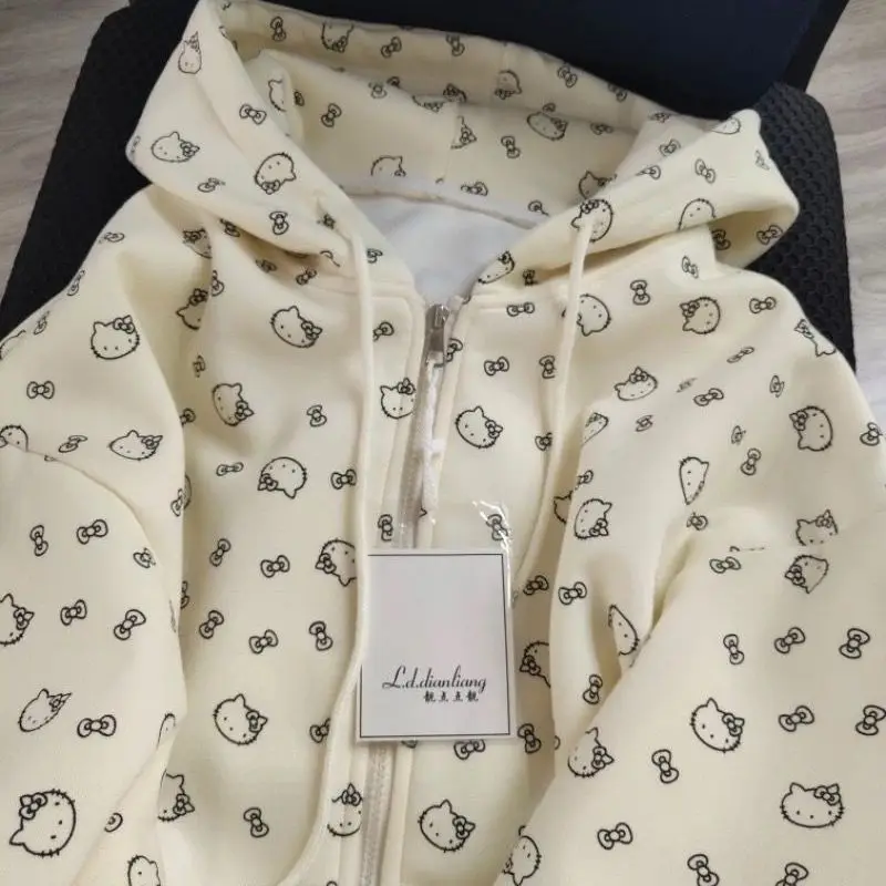 

Sanrio Hello Kitty Design Full Print Hoodie Korean Version Y2K Cute Girl Style Zipper Coat Women Autumn Sweet Loose Jacket Hot