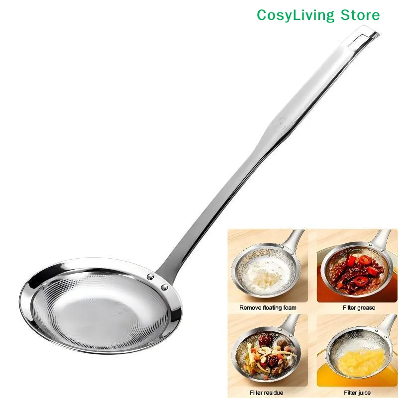 [CL]316 Stainless Steel Fat Skimmer Spoon Fine Mesh Grease Foam Removing Oil Dregs Fishing Percolator Fried Food Net Strainer