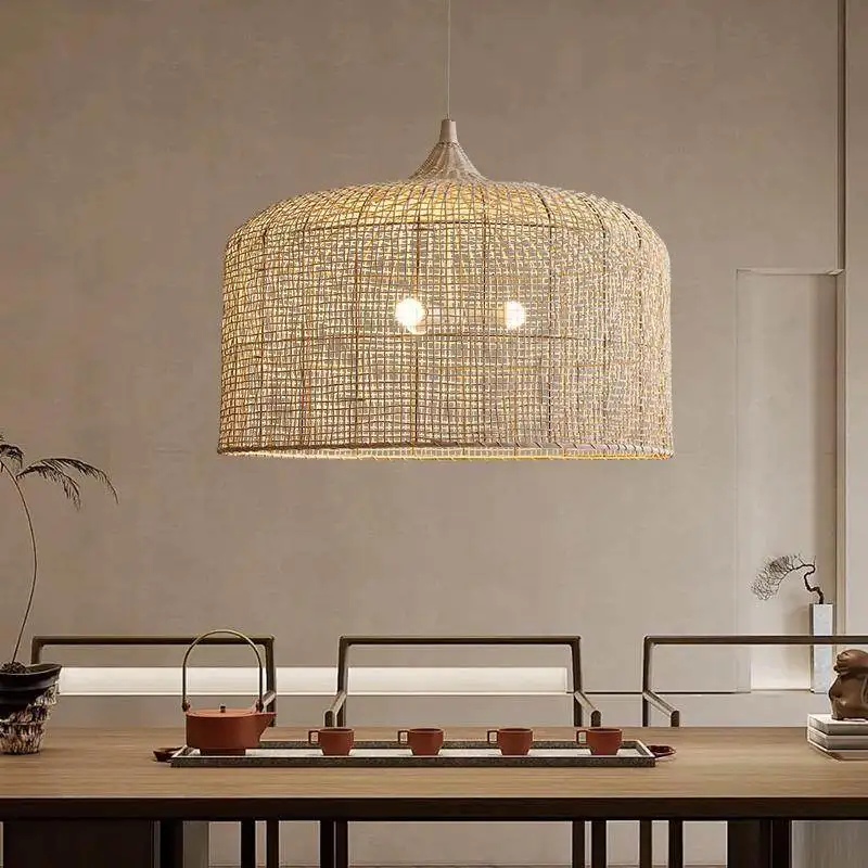 

Japanese Style Wabi-sabi Retro Rattan Pendant Lights Living Room Restaurant Study Hotel Dinner Table Creative LED Hanging Lamps