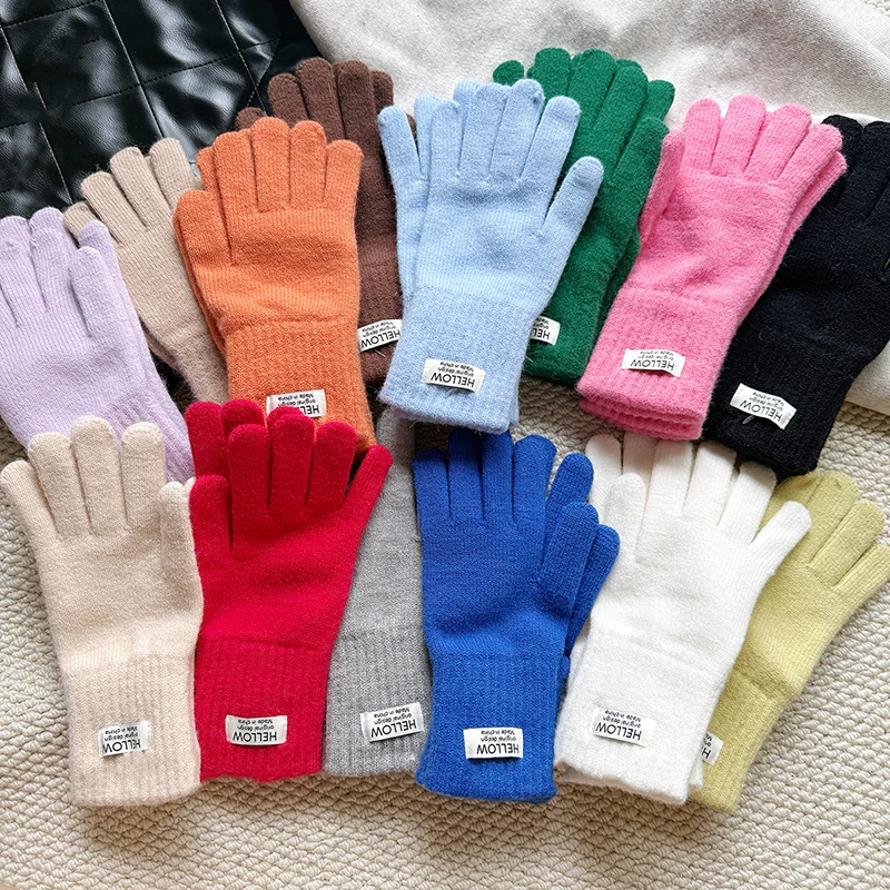 الشتاء قفازات محبوكة بسط قفازات دافئة بلون أصابع قفازات للطقس البارد الفتيات الرجال النساء والمراهقين قفازات الشتاء
