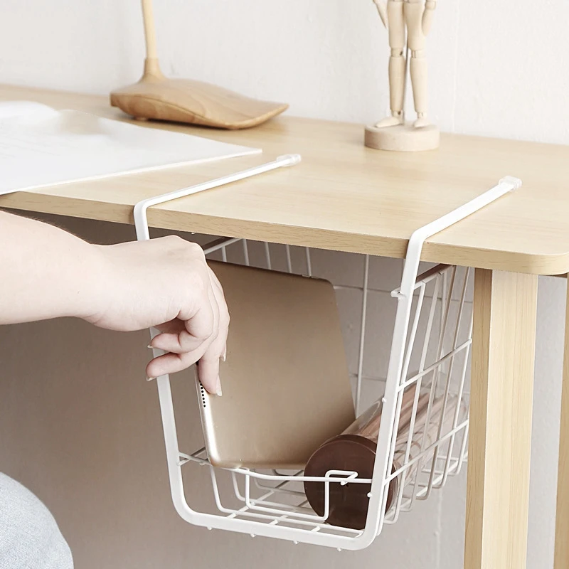 2 PCS Wardrobe Storage Rack Hanging Basket Under Clapboard Kitchen Cabinet Shelf