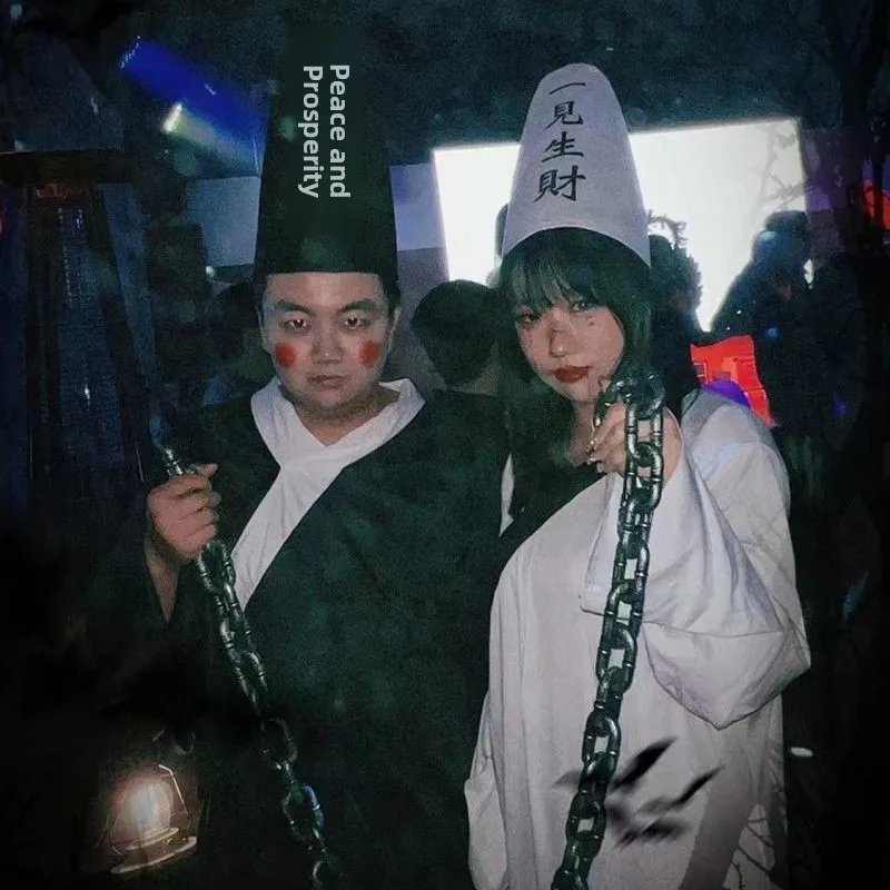 할로윈 흑백 특이한 코스프레 의상 여성의 공포 좀비 복장 유령 옷 성인을위한 수도사 도교 복장