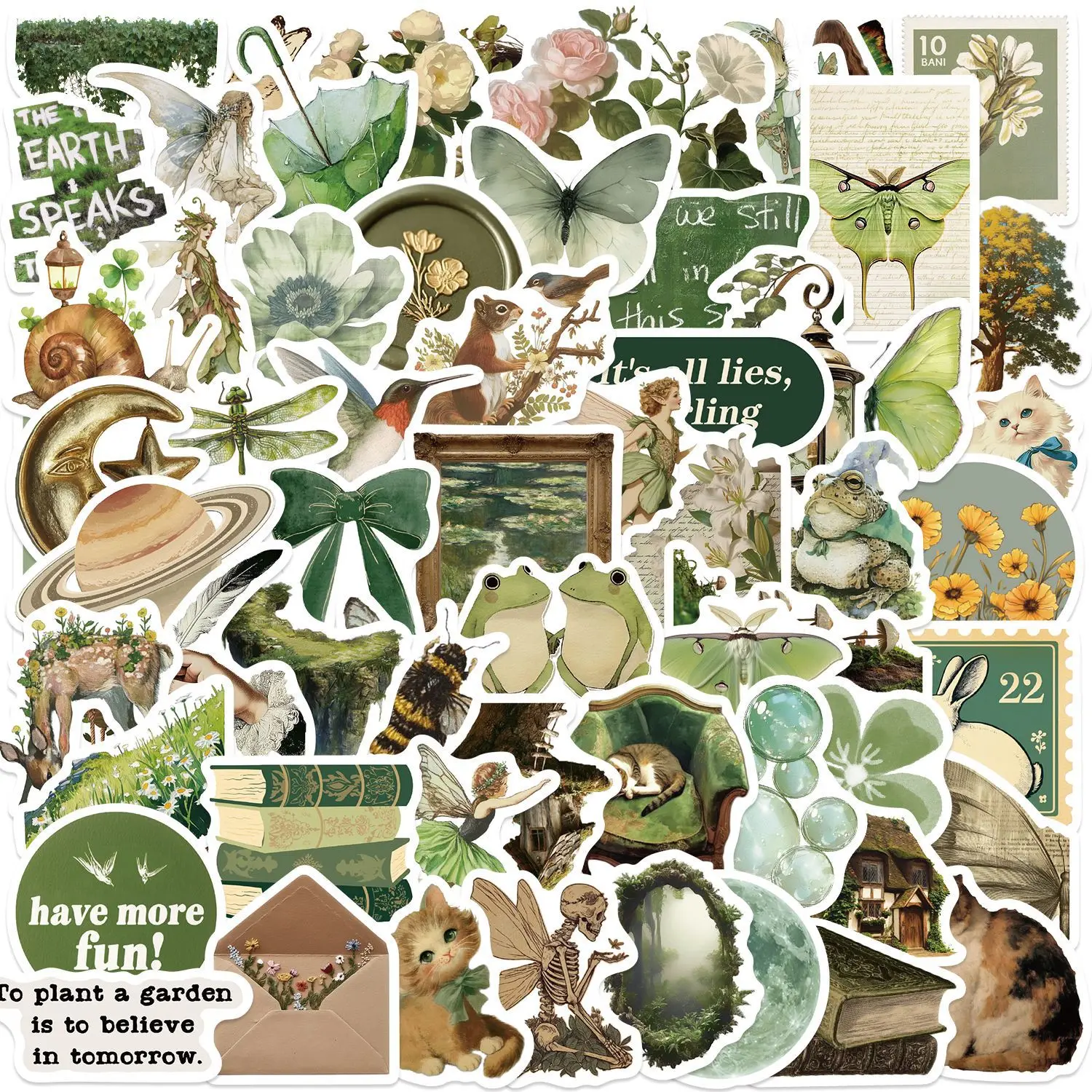 64Pcs Green Nature Phone Stickers Cottagecore Decals for Phone Laptop Journal Floral Stickers Pack Scrapbooking Girls DIY Crafts