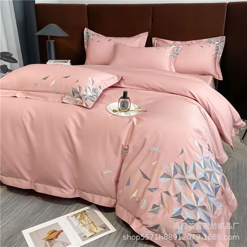 100S Long Staple Cotton Embroidered Four Piece Set of All Cotton Bed Sheets for Two People 220 * 240 Bedding