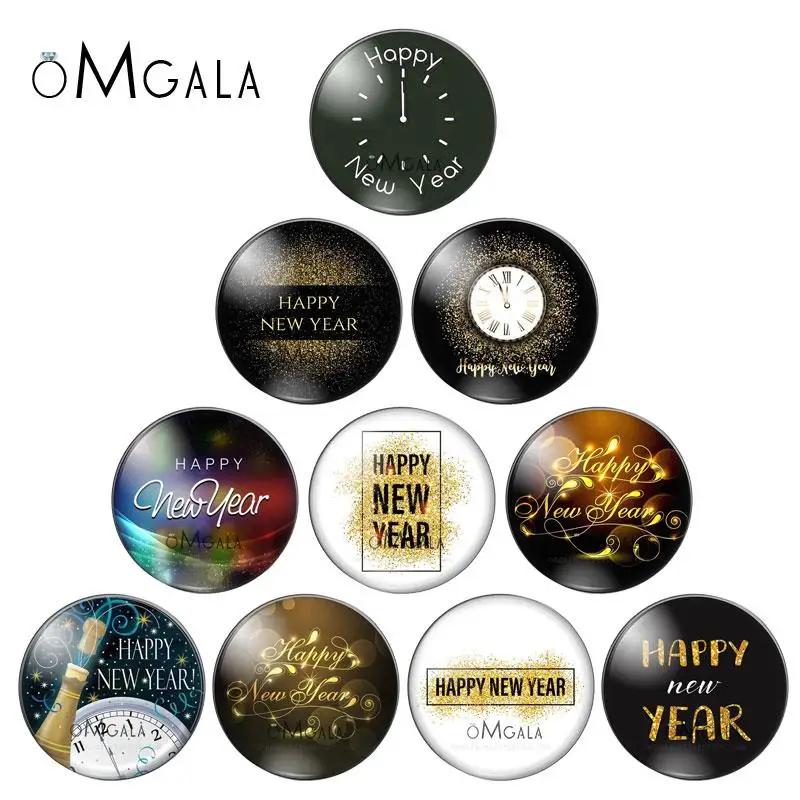 Happy New Year Quote Patterns Mix 10pcs 8mm/10mm12mm/18mm/20mm/25mm Round photo glass cabochon demo flat back Making findings