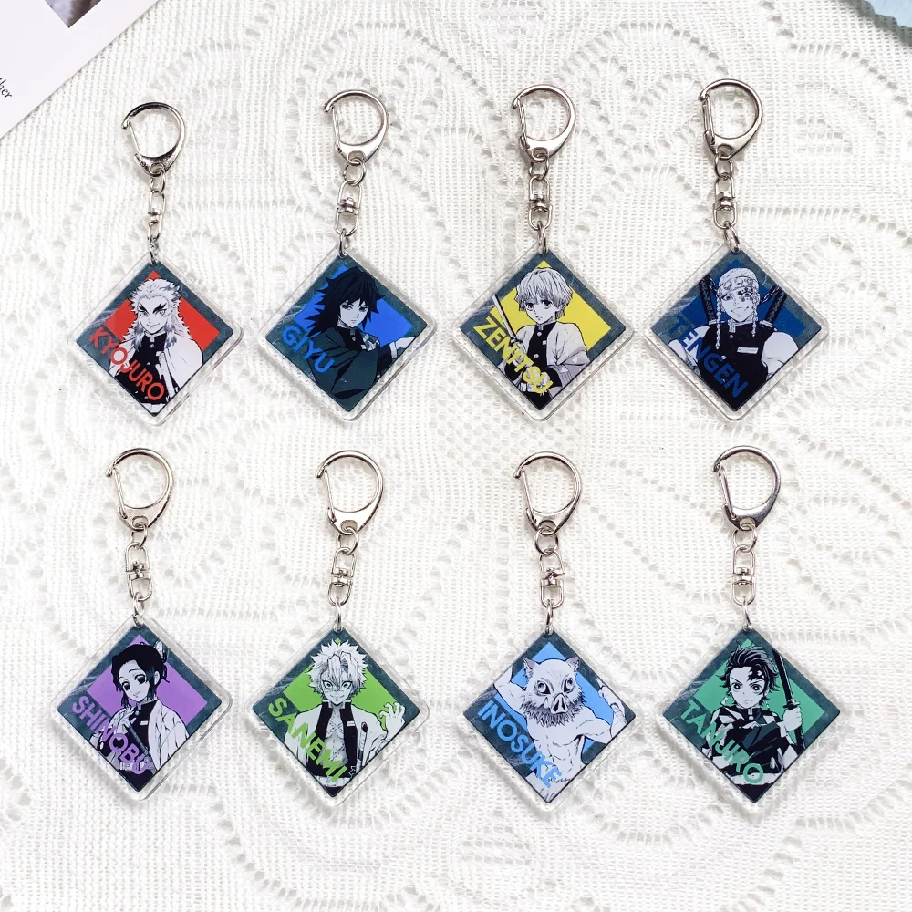 1/12Pcs Anime Demon Slayer Keychain Car Acrylic Keyrings Bag Charms Cute Backpack Pendant Funny Prop Decoration Friends Gifts