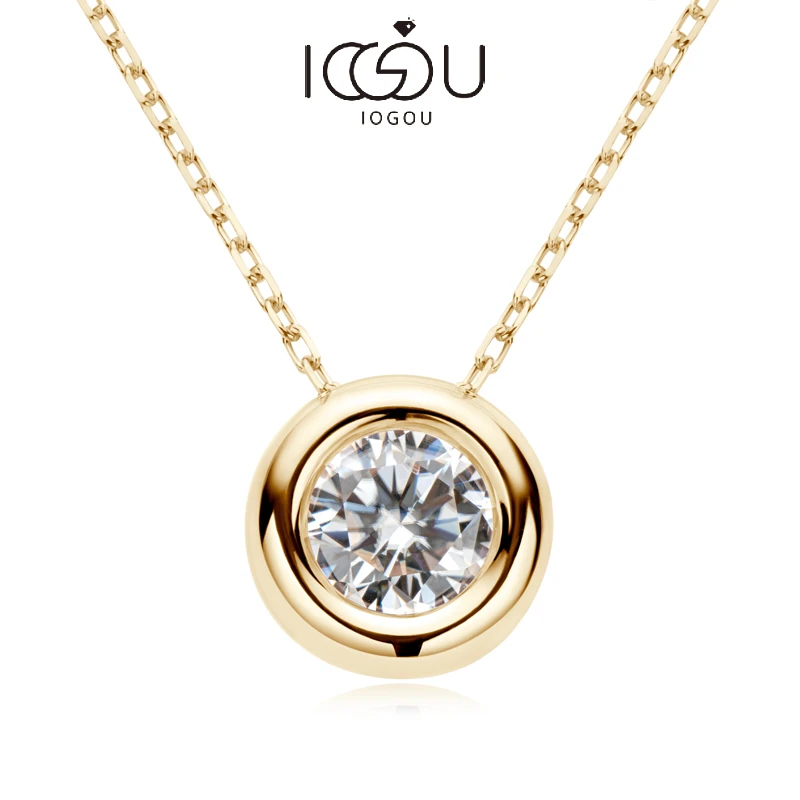 IOGOU Real D VVS1 Moissanite Naszyjniki 6,5 mm Okrągły wisiorek dla kobiet 100% srebro 925 Żółte złoto Kolor Drobna biżuteria Hurtownia