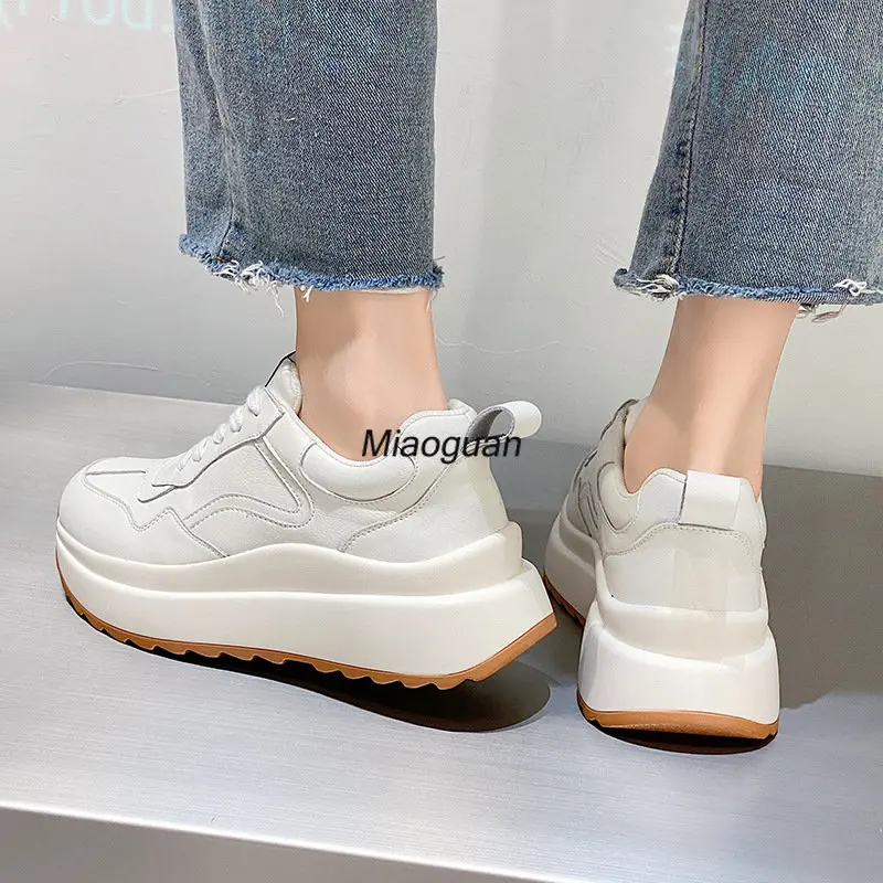 Fashion Women Shoes Platform Sneakers Ladies Lace-up Casual Breathable Comfort Shoes White Girl Sneaker Spring Autumn Round Toe